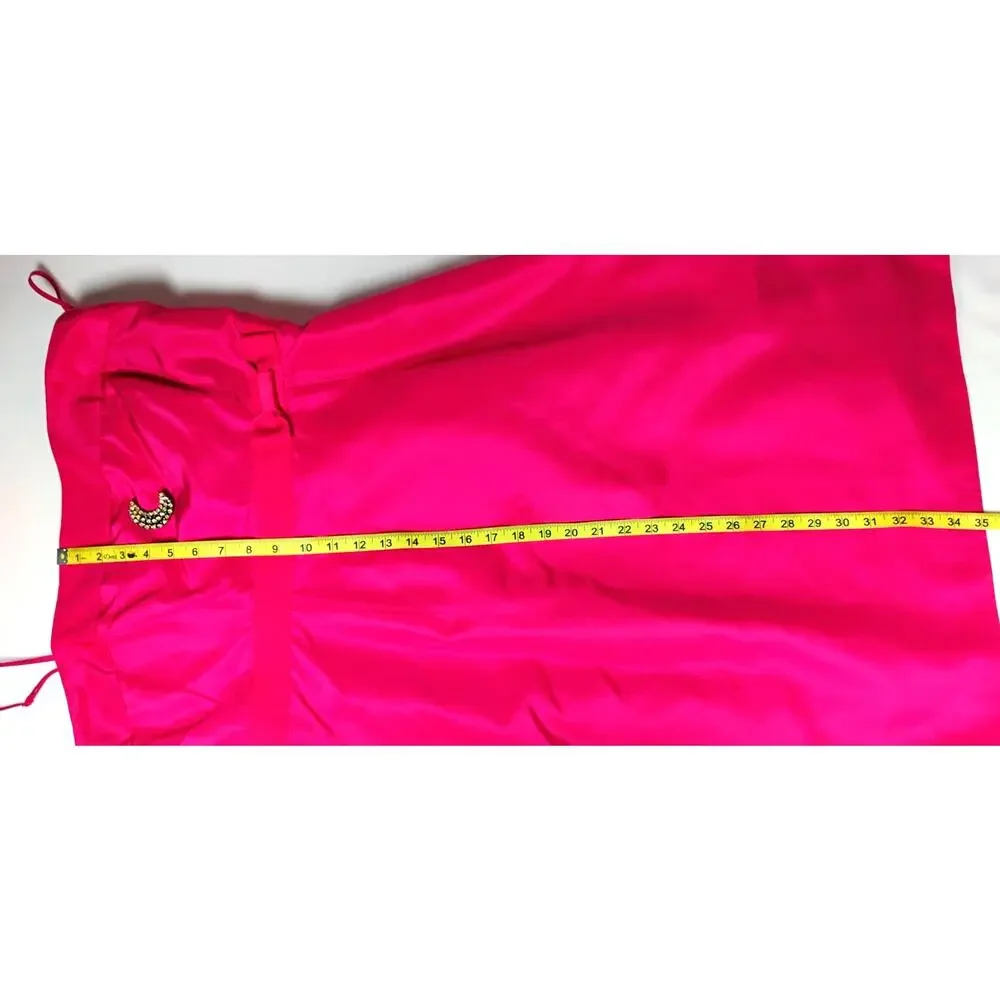 J Crew Womens 16 Hot Pink Silk Taffeta Dress AB Crescent Brooch Spaghetti Strap